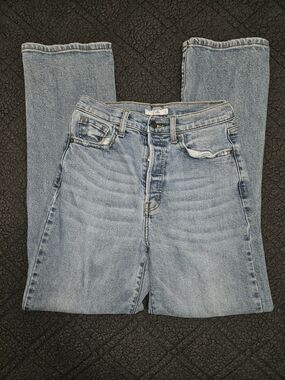 Cello High Rise Straight Leg Distressed Button Fly Jeans Light Wash Size 27